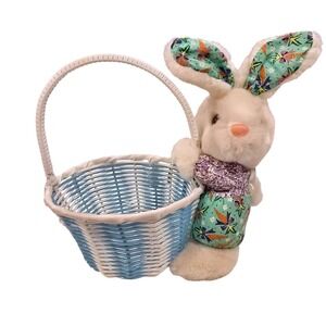 Vintage 1990s DanDee Plush Bunny Easter Basket - Rare Carrot Pattern